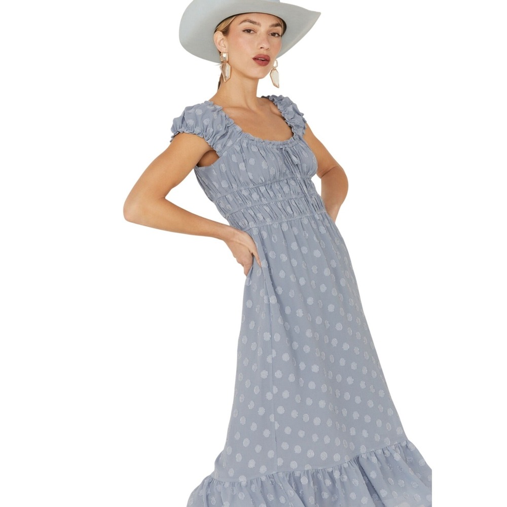 Heartloom Polka Dots Edina Midi Dress Ruffle Hem Womens Large Milkmaid Country